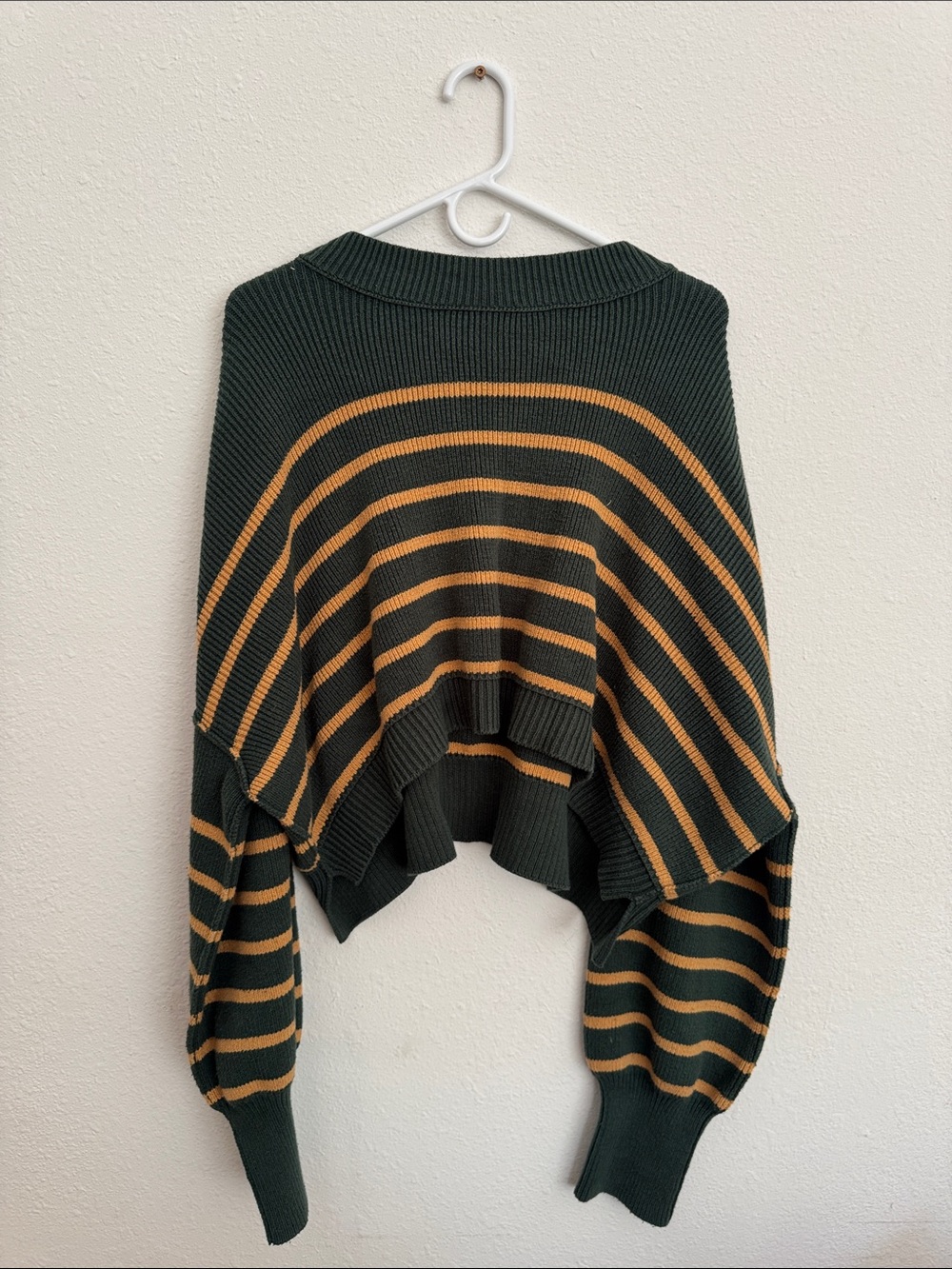 Free People Cropped Striped Knit Sweater - Dark Green & Mustard